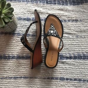 Nine West black jeweled wedge sandals size 7.5